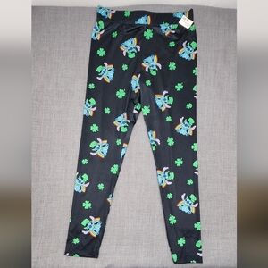 Disney Stitch St Patrick Clover Black Leggings. XL